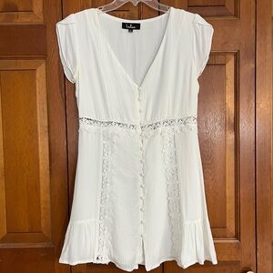 Lulus white mini dress with crochet cut out waist